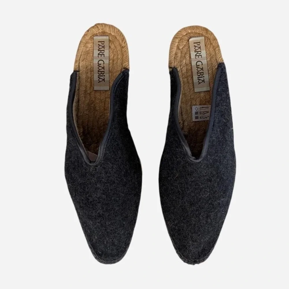 Pare Gabia Wool Espadrille Wedge Mule Black Made in France EU 35 US 5